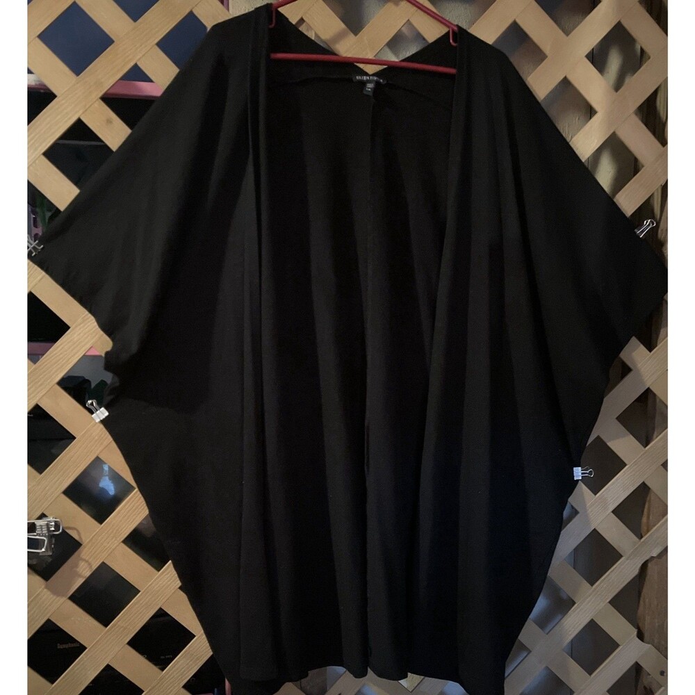 EILEEN FISHER Black Knit Organic Cotton Blend Open Front Cardigan Lagenlook L